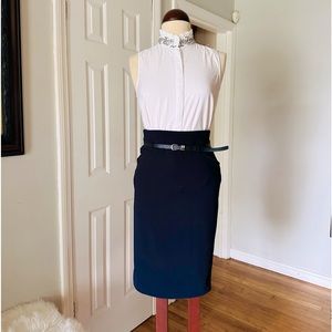 Dazz Dark Blue Pencil Skirt with Belt